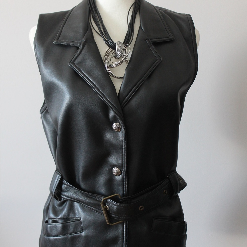 Black Leather Sleeveless Jacket